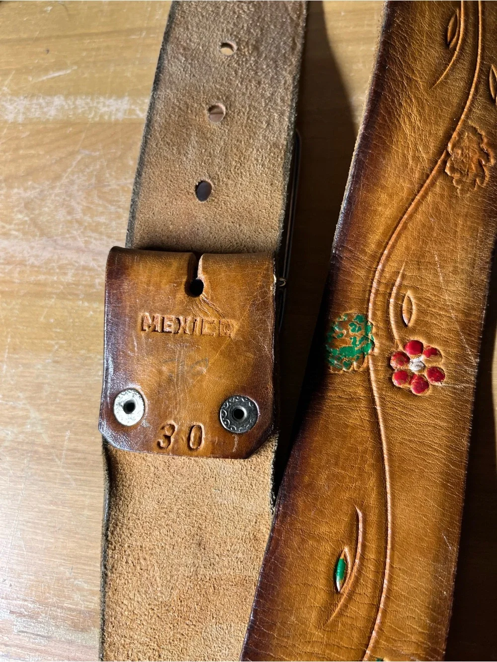 Authentic Mexican Leather Belt with Turquoise Floral Buckle